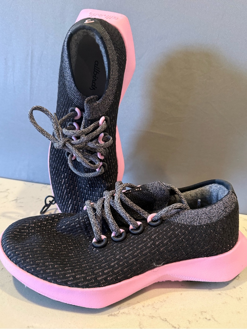 allbirds Women's Black Knit Sneakers with Pink Sole